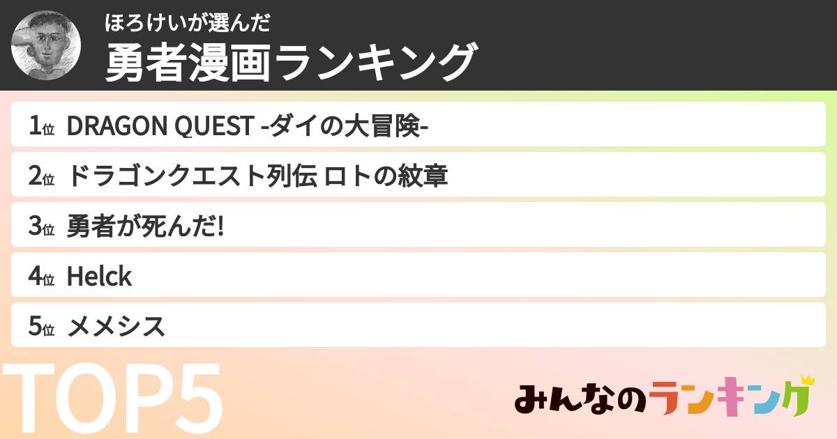 ほろけいさんの「勇者漫画ランキング」