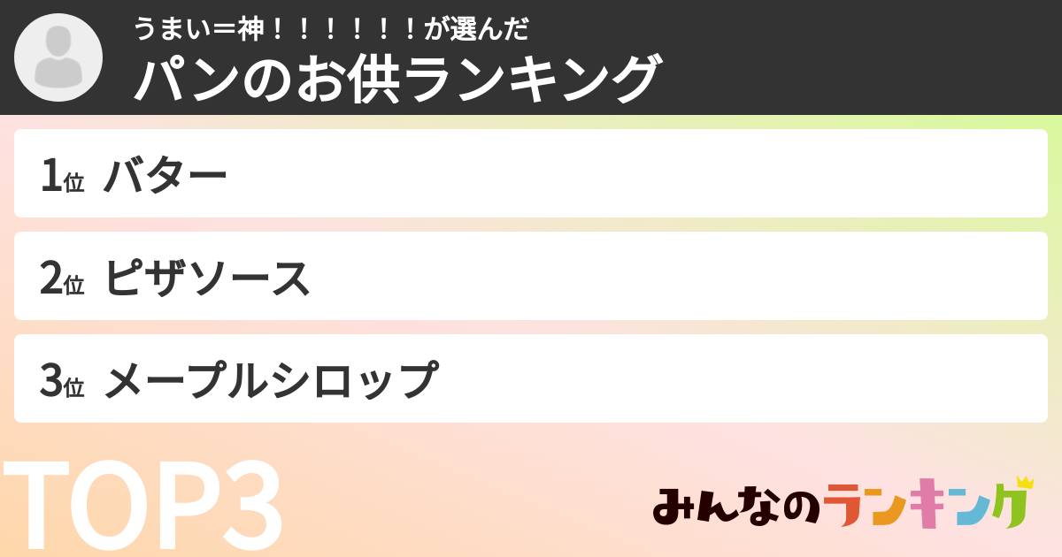 うまい＝神！！！！！！さんの「パンのお供ランキング」