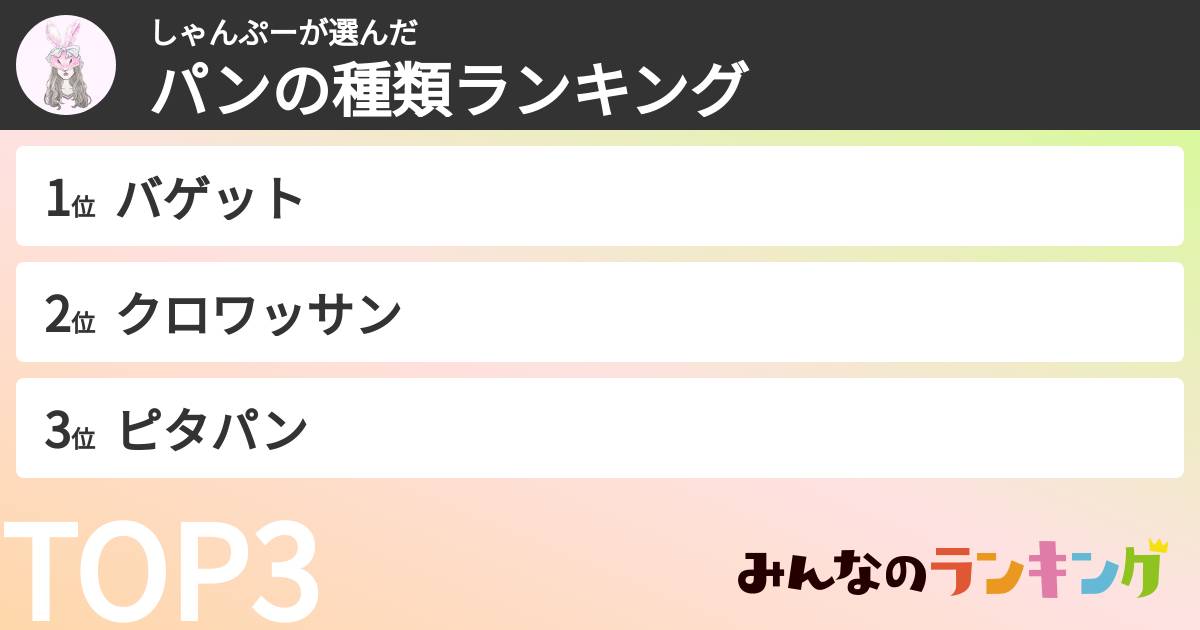 しゃんぷーさんの「パンの種類ランキング」
