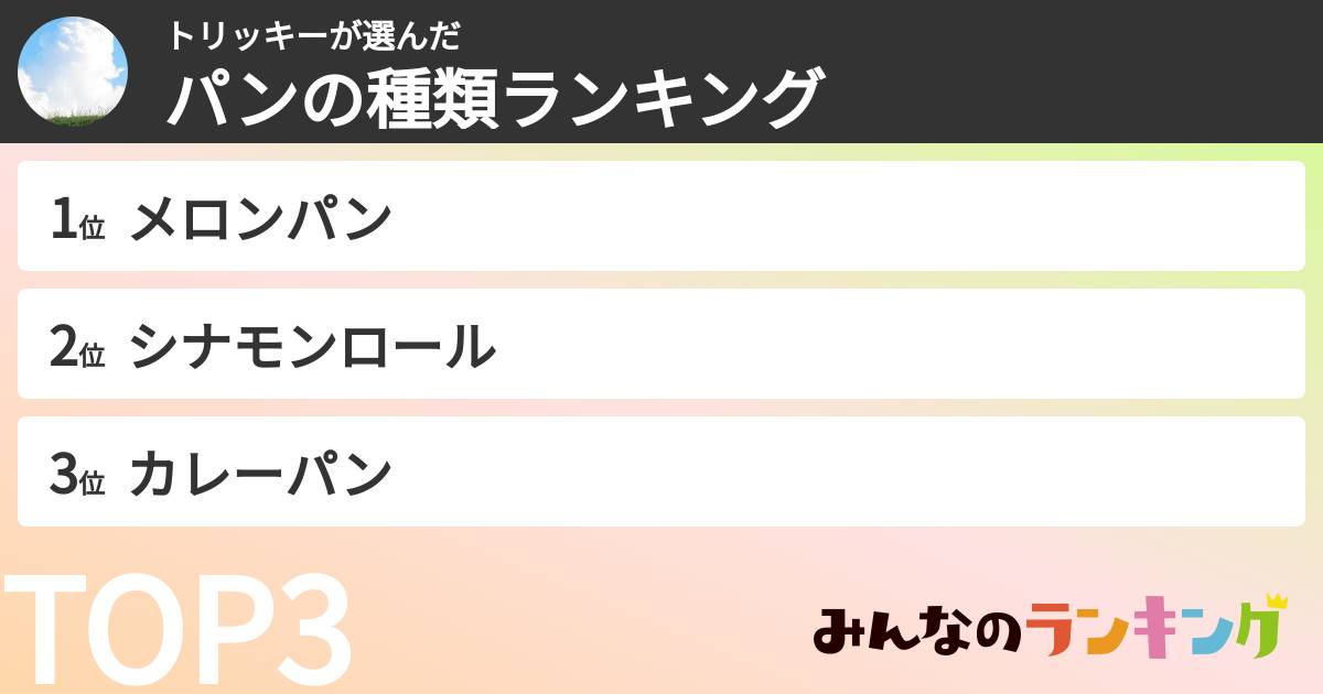 トリッキーさんの「パンの種類ランキング」
