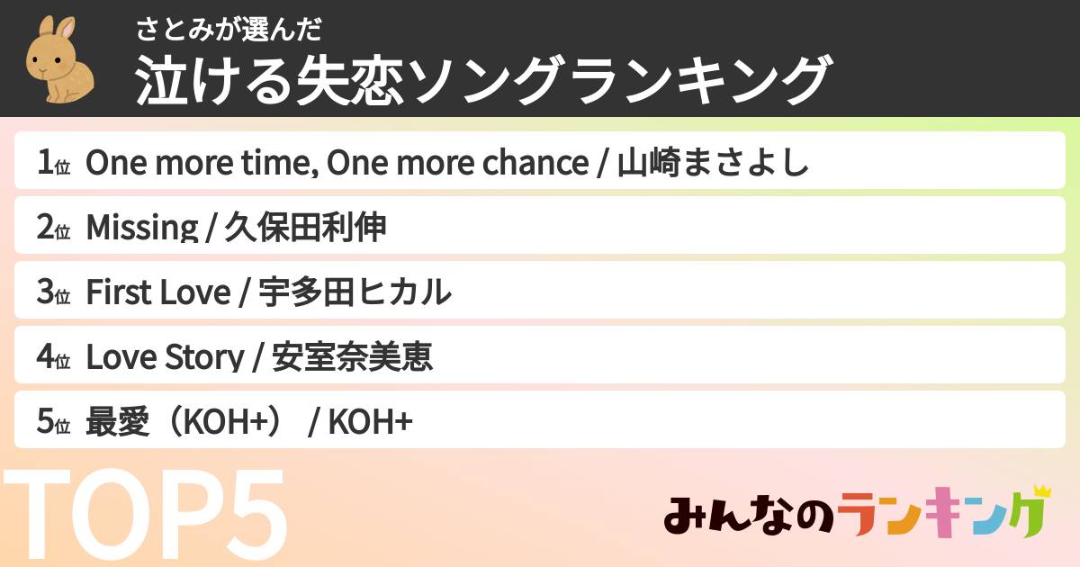 さとみさんの「泣ける失恋ソングランキング」