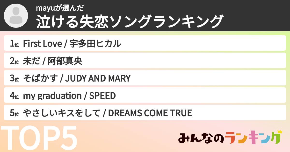 mayuさんの「泣ける失恋ソングランキング」