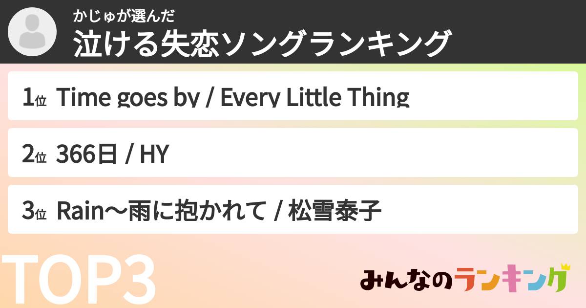 かじゅさんの「泣ける失恋ソングランキング」