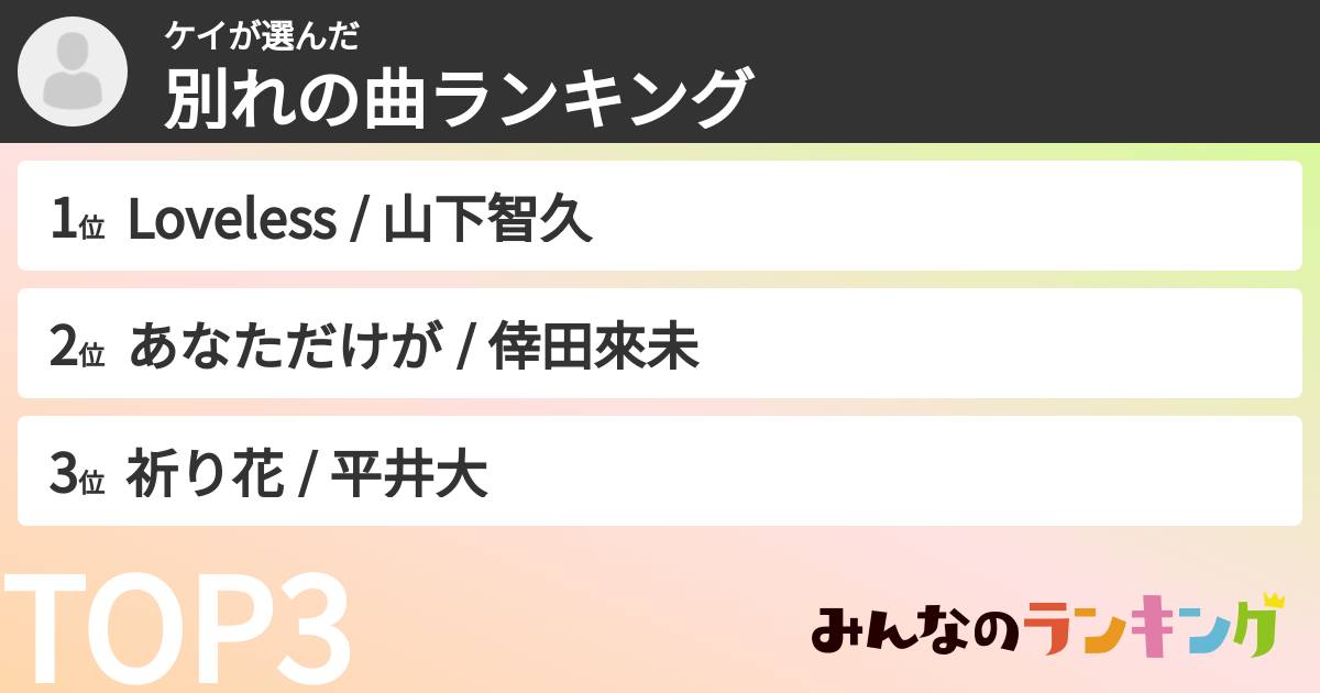 ケイさんの「別れの曲ランキング」