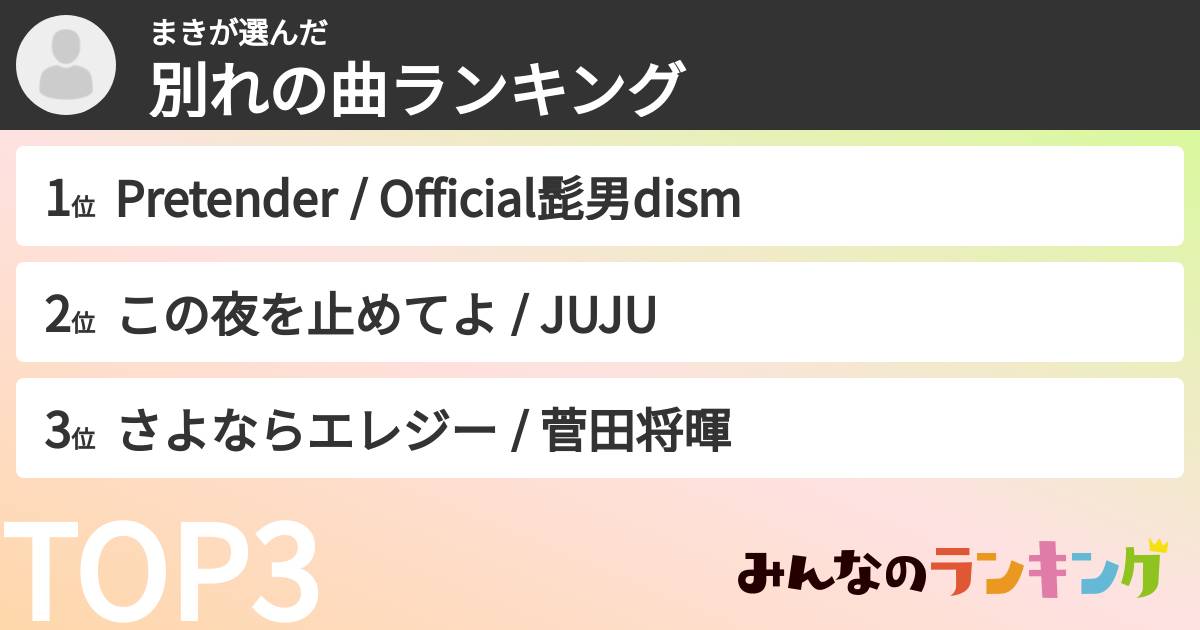 まきさんの「別れの曲ランキング」