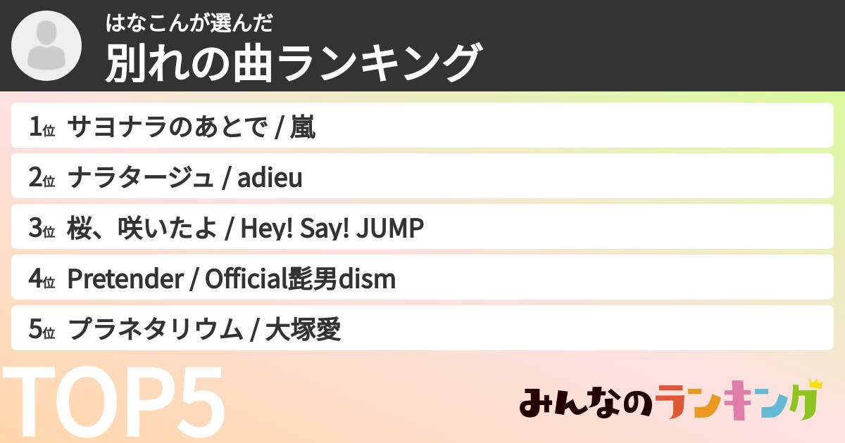 はなこんさんの「別れの曲ランキング」