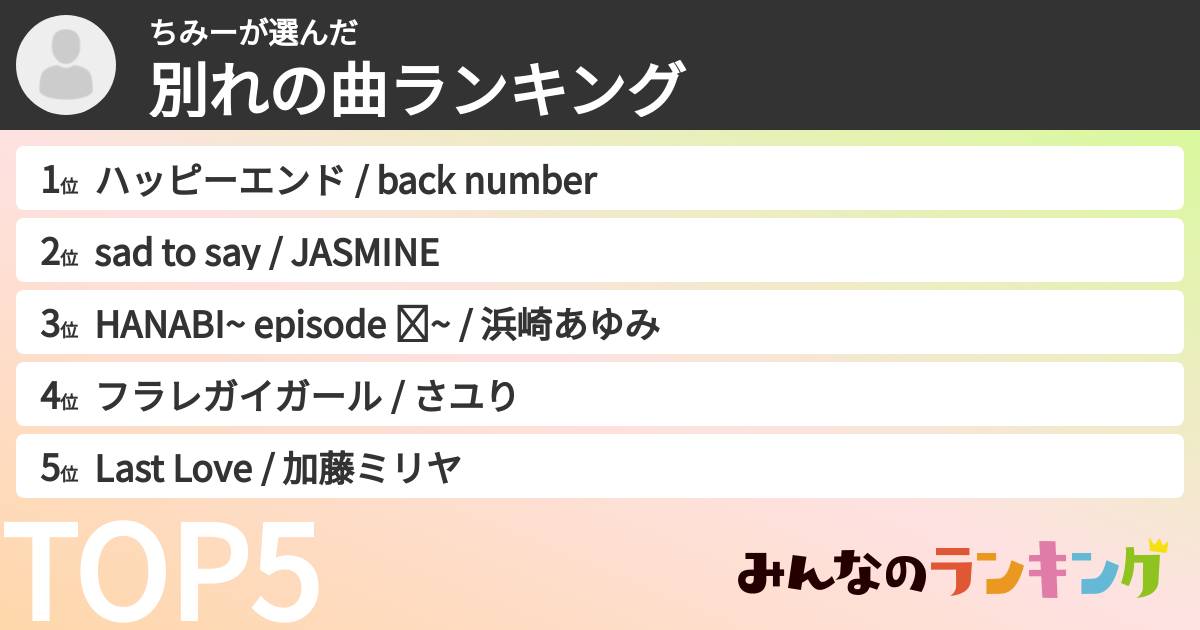 ちみーさんの「別れの曲ランキング」