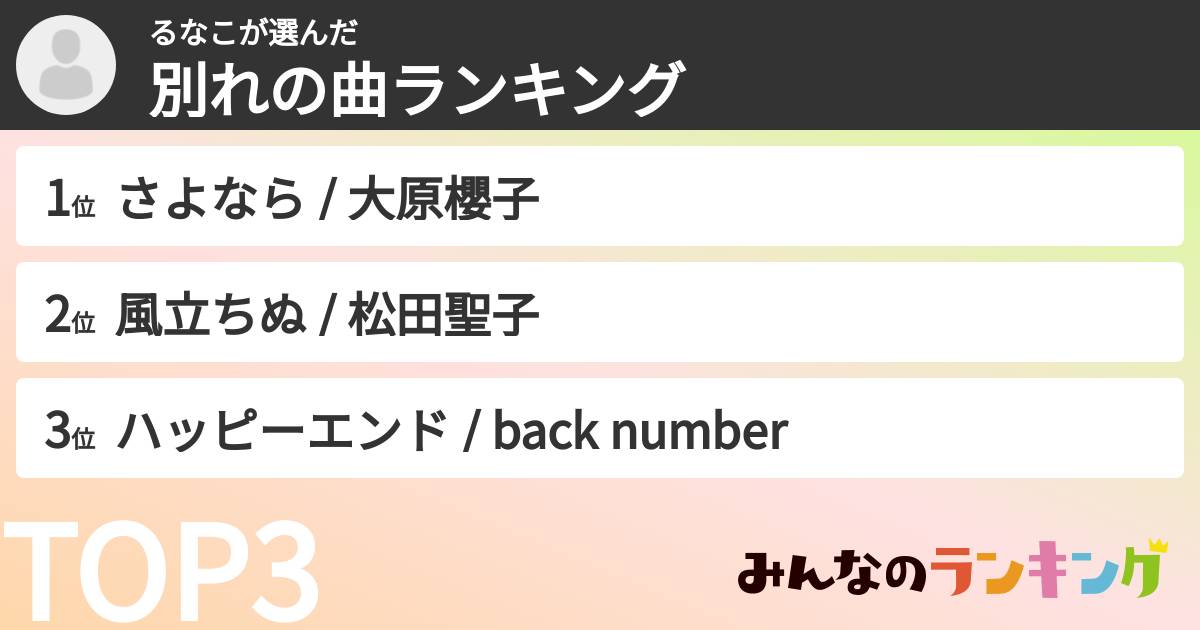 るなこさんの「別れの曲ランキング」