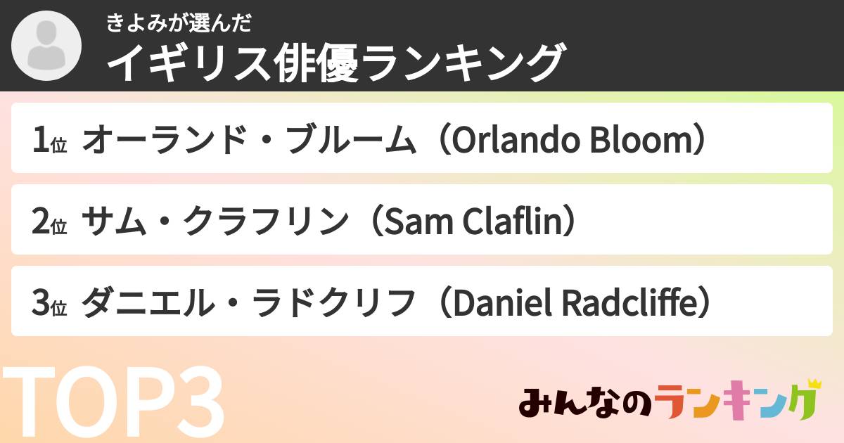 きよみさんの「イギリス俳優ランキング」