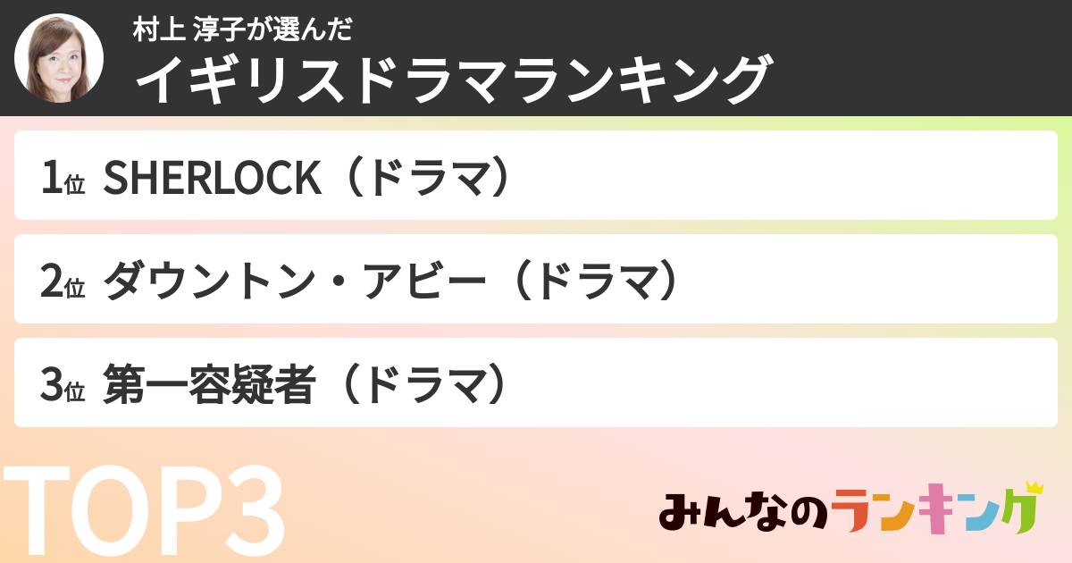 村上 淳子さんの「イギリスドラマランキング」