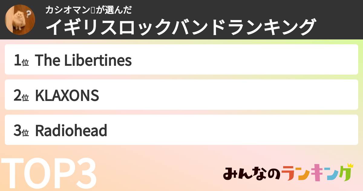 カシオマン💪さんの「イギリスロックバンドランキング」