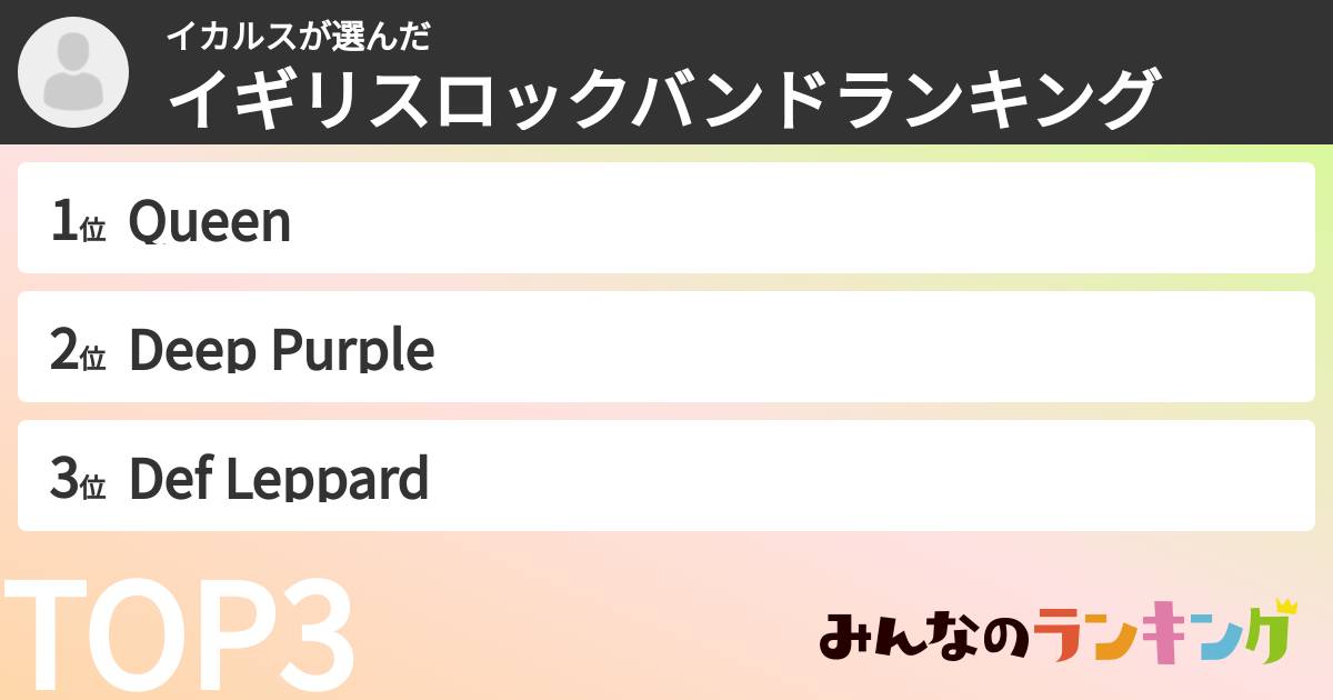 イカルスさんの「イギリスロックバンドランキング」