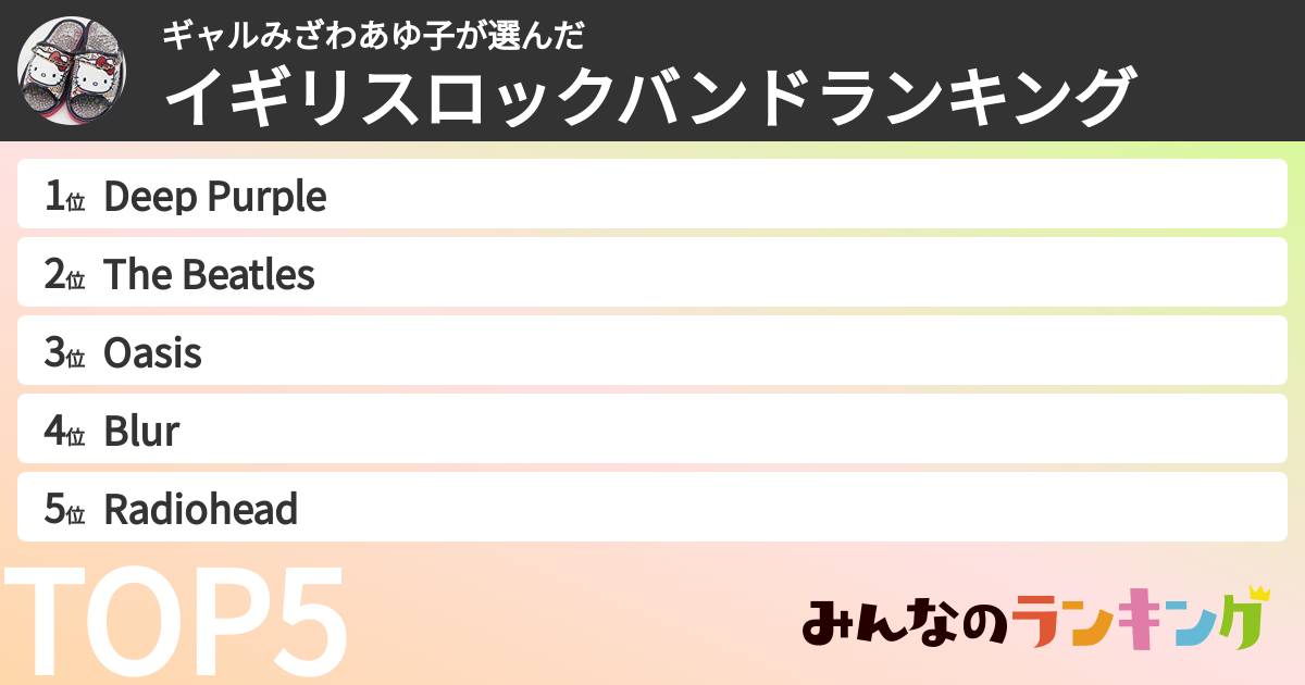 ギャルみざわあゆ子さんの「イギリスロックバンドランキング」