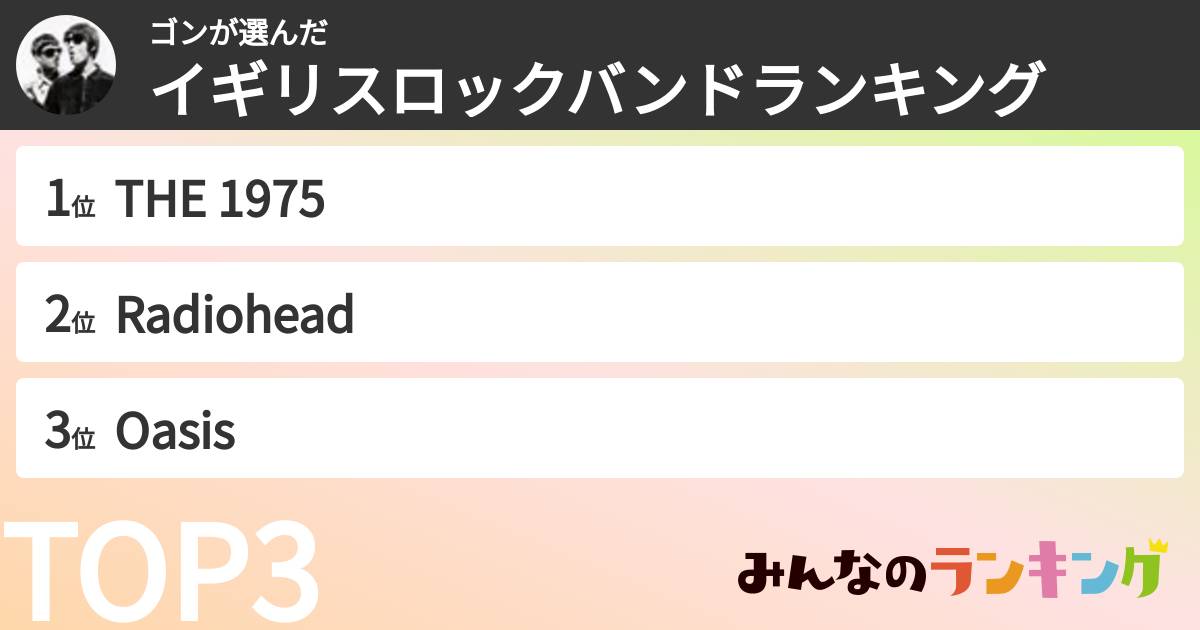 ゴンさんの「イギリスロックバンドランキング」