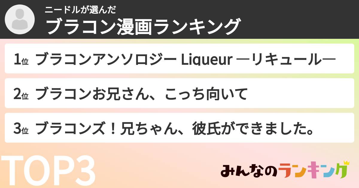 ニードルさんの「ブラコン漫画ランキング」