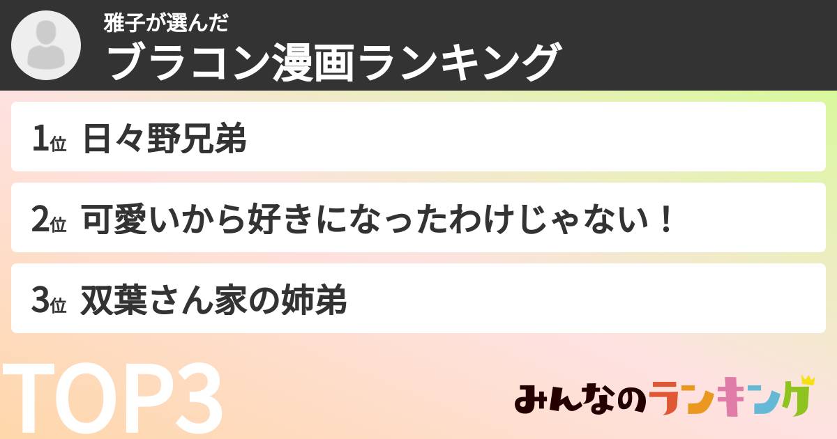 雅子さんの「ブラコン漫画ランキング」