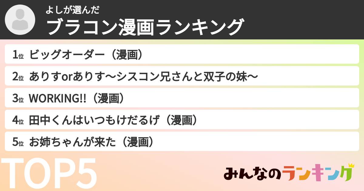 よしさんの「ブラコン漫画ランキング」