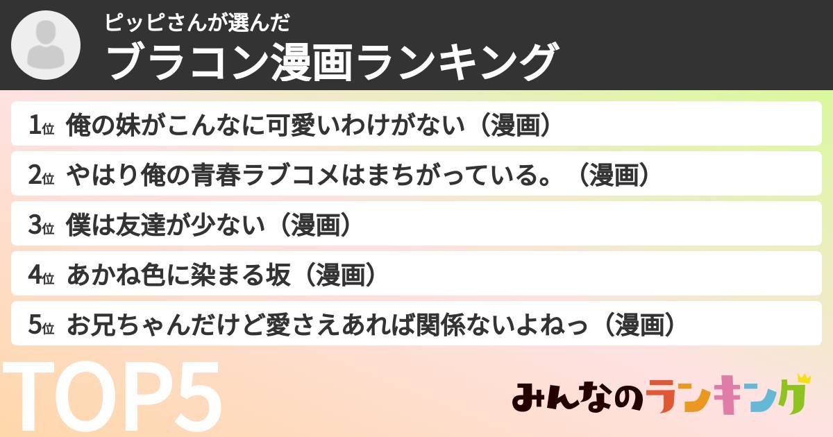 ピッピさんさんの「ブラコン漫画ランキング」