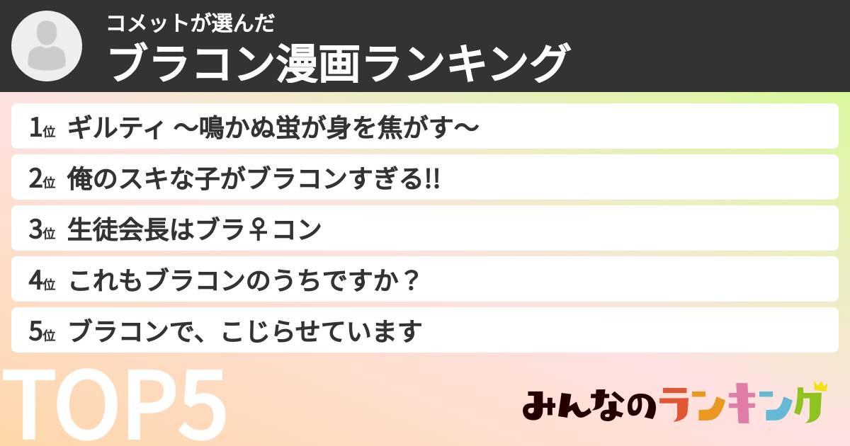 コメットさんの「ブラコン漫画ランキング」