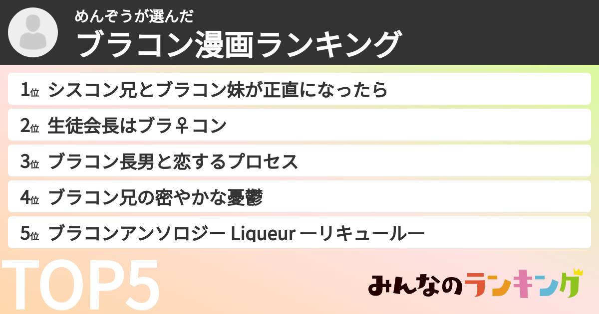 めんぞうさんの「ブラコン漫画ランキング」