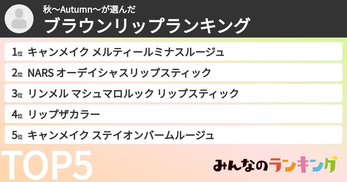 秋～Autumn～さんの「ブラウンリップランキング」
