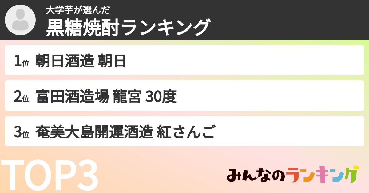 大学芋さんの「黒糖焼酎ランキング」