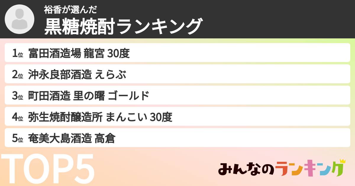 裕香さんの「黒糖焼酎ランキング」