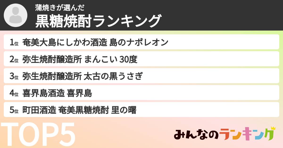 蒲焼きさんの「黒糖焼酎ランキング」