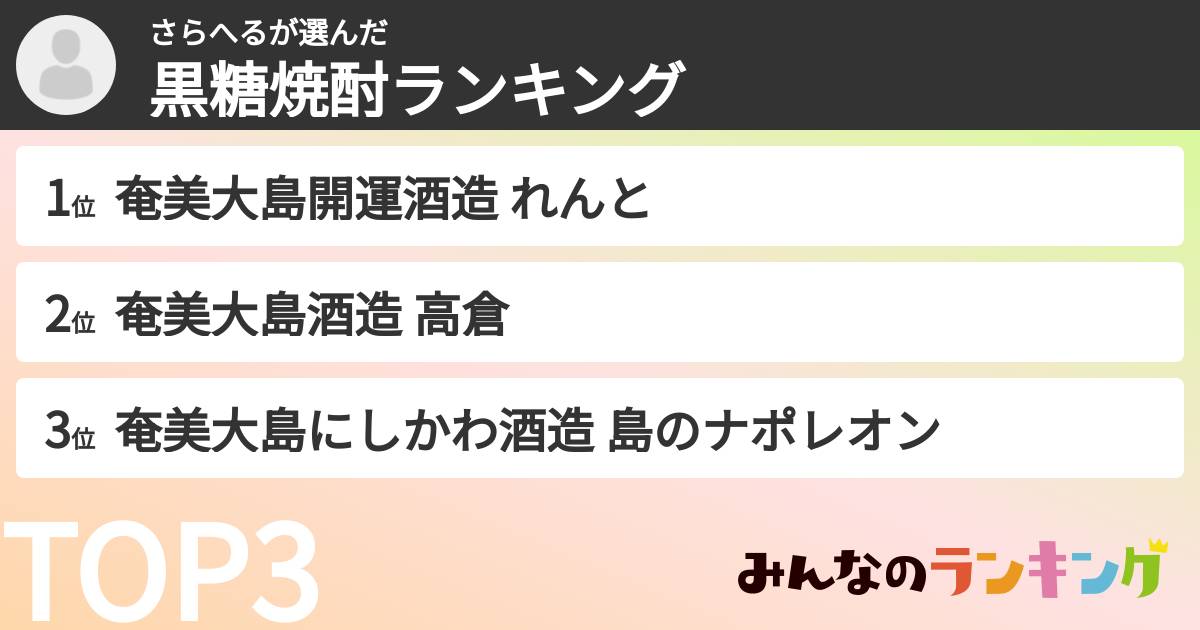 さらへるさんの「黒糖焼酎ランキング」