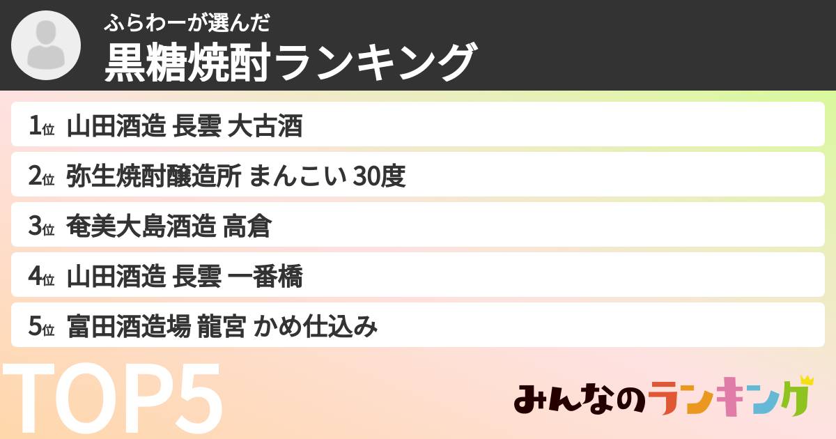 ふらわーさんの「黒糖焼酎ランキング」