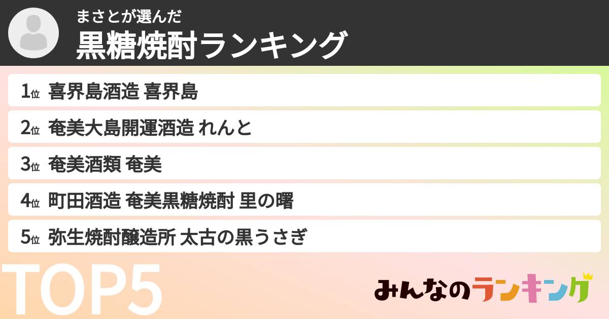 まさとさんの「黒糖焼酎ランキング」