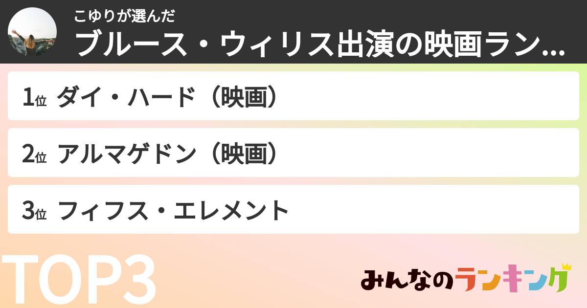 こゆりさんの「ブルース・ウィリス出演の映画ランキング」