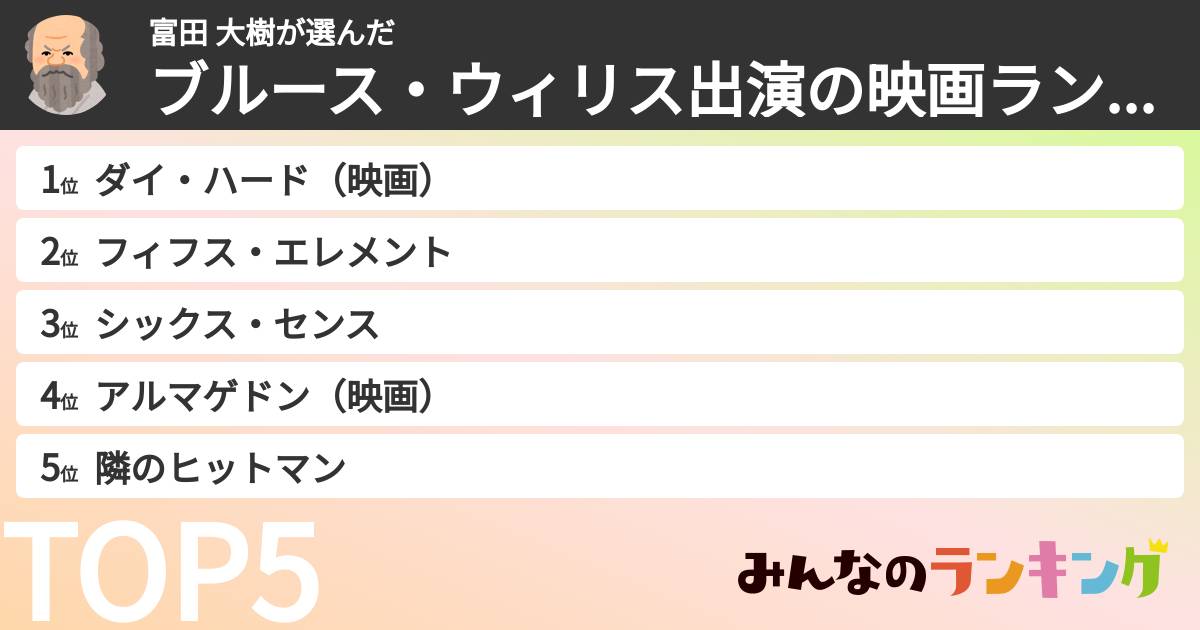 富田 大樹さんの「ブルース・ウィリス出演の映画ランキング」