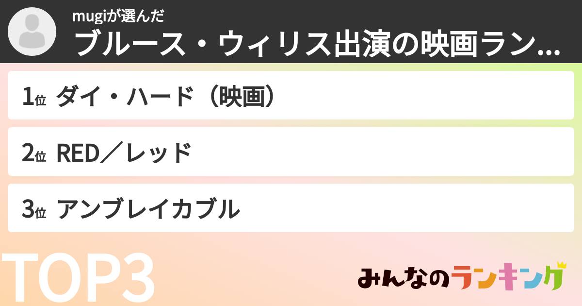 mugiさんの「ブルース・ウィリス出演の映画ランキング」