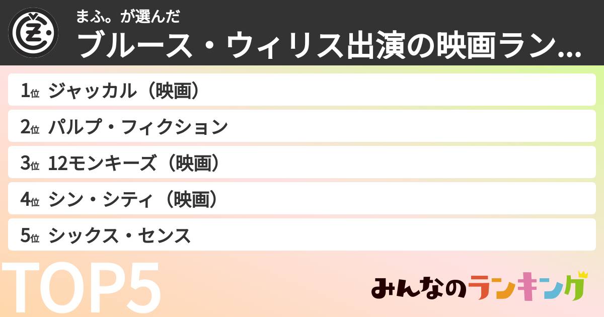 まふ。さんの「ブルース・ウィリス出演の映画ランキング」
