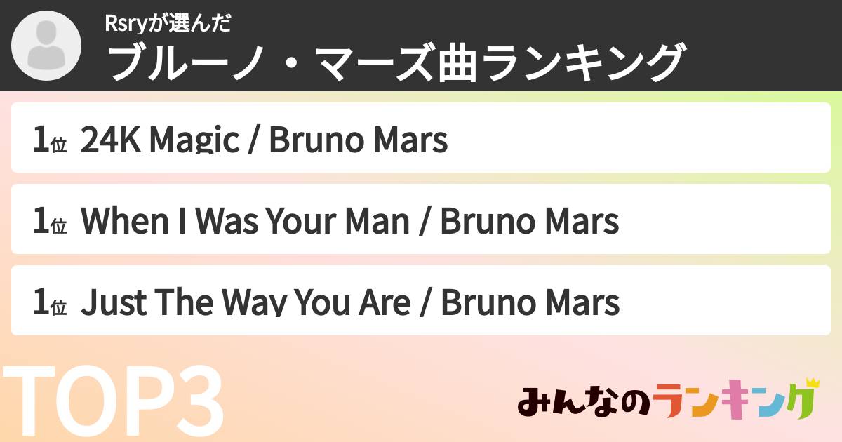Rsryさんの「ブルーノ・マーズ曲ランキング」