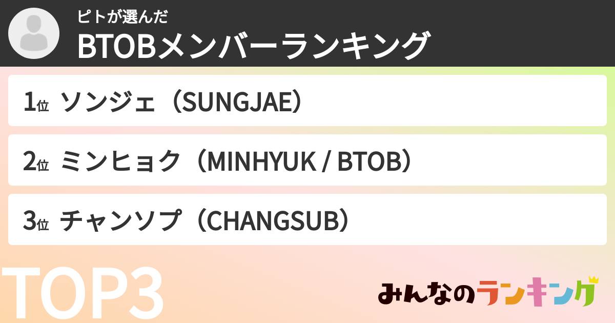 ピトさんの「BTOBメンバーランキング」