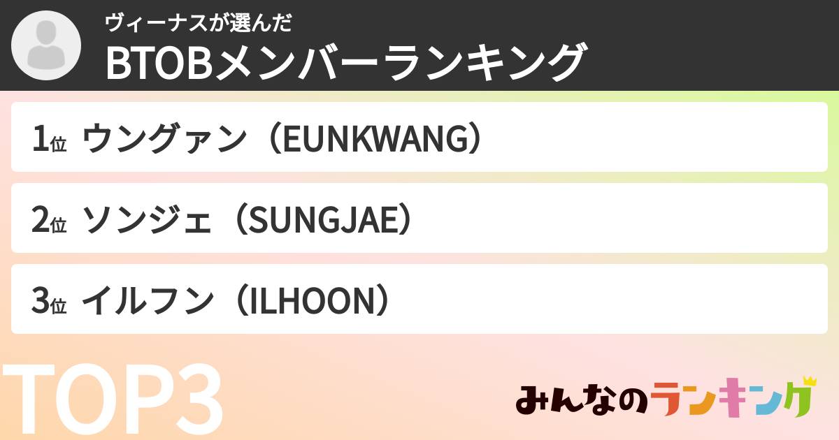 ヴィーナスさんの「BTOBメンバーランキング」