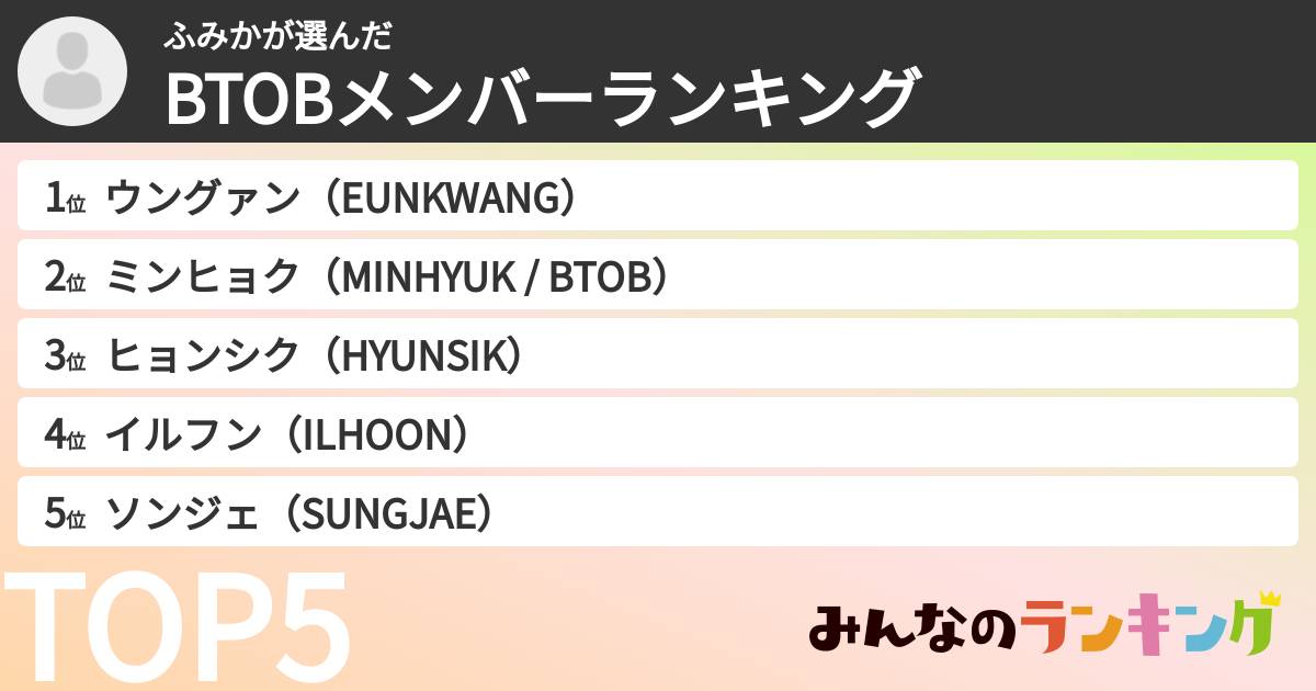 ふみかさんの「BTOBメンバーランキング」