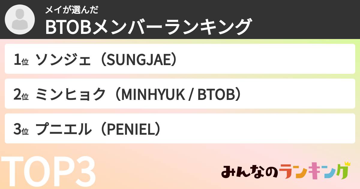 メイさんの「BTOBメンバーランキング」
