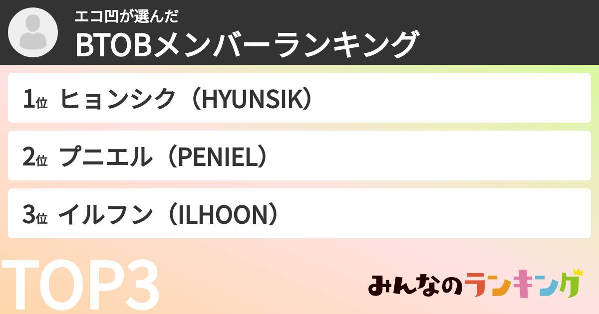 エコ凹さんの「BTOBメンバーランキング」