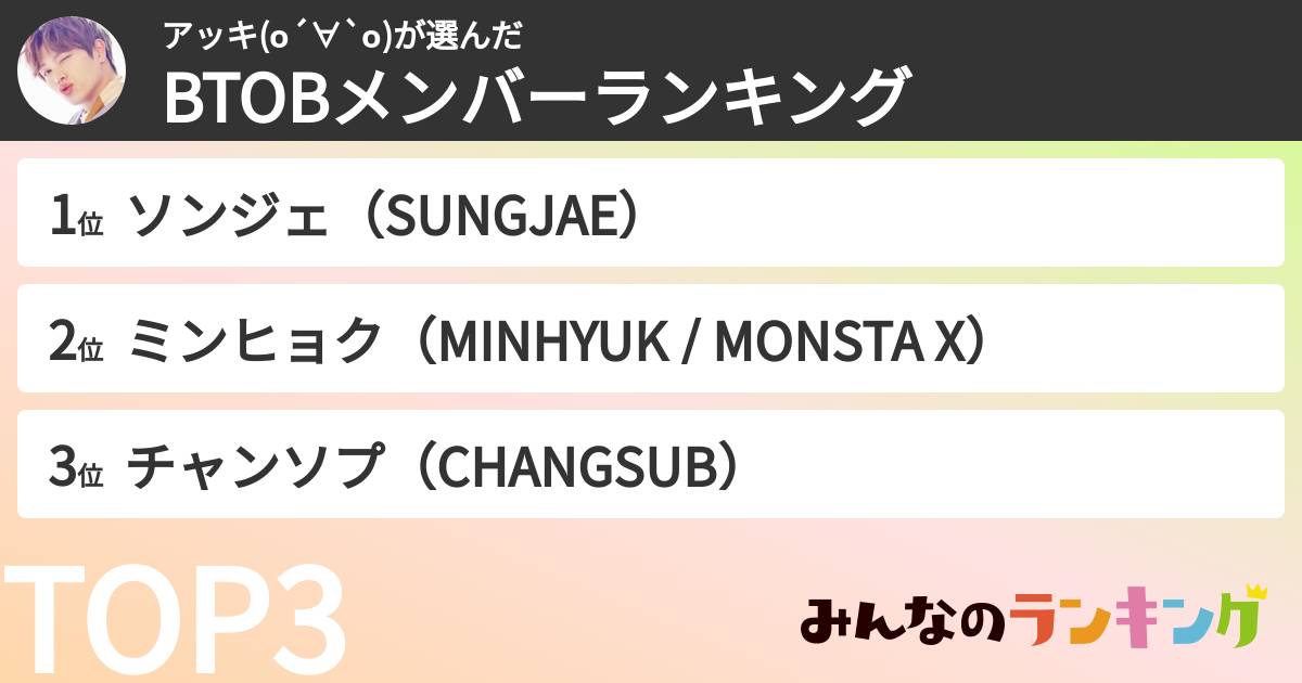 アッキ(о´∀`о)さんの「BTOBメンバーランキング」