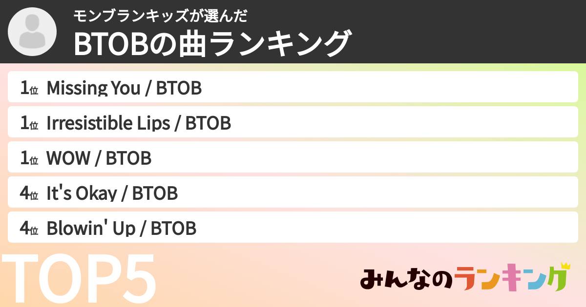 モンブランキッズさんの「BTOBの曲ランキング」