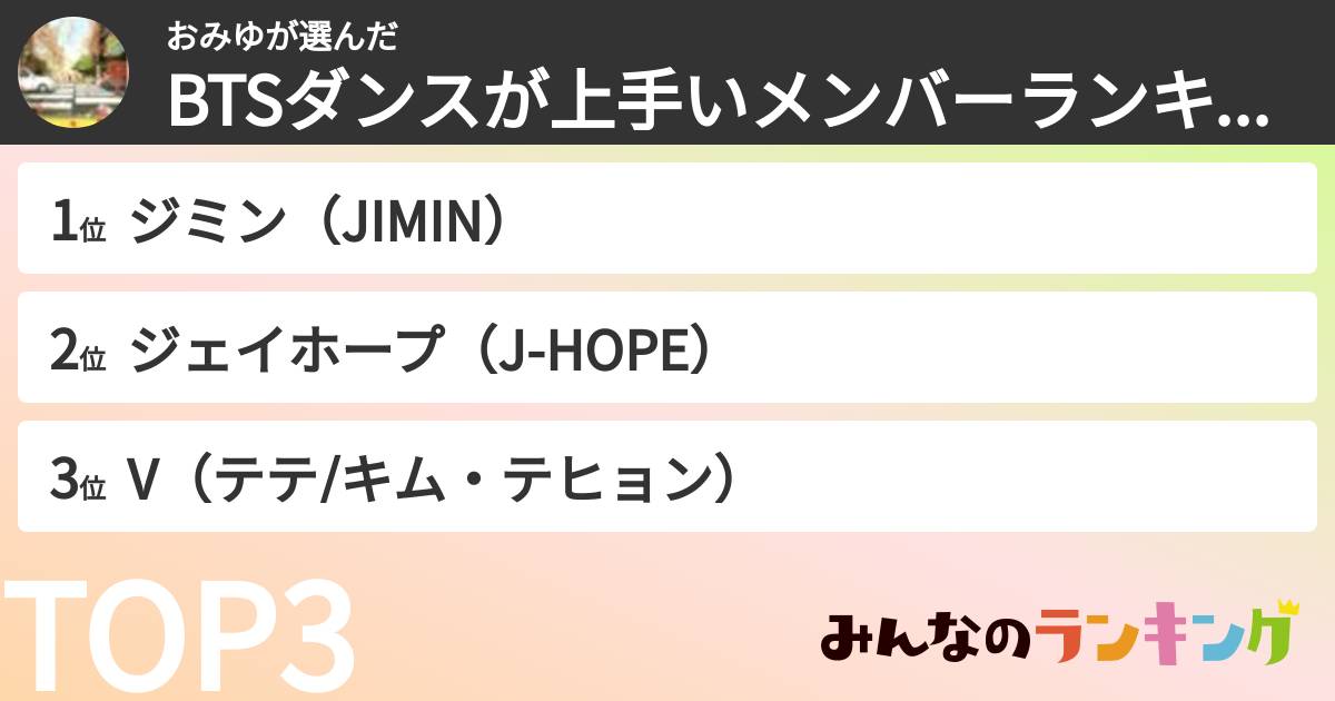 おみゆさんの「BTSダンスが上手いメンバーランキング」