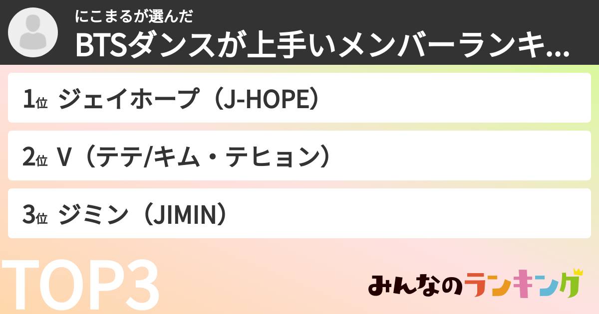 にこまるさんの「BTSダンスが上手いメンバーランキング」