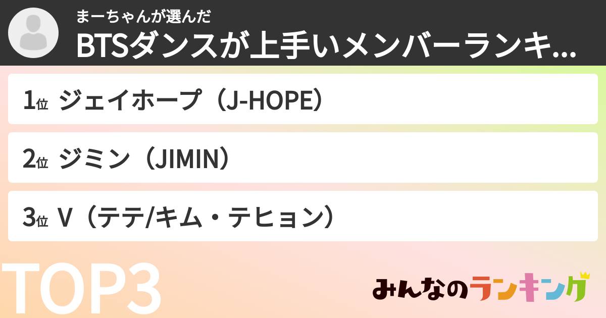 まーちゃんさんの「BTSダンスが上手いメンバーランキング」