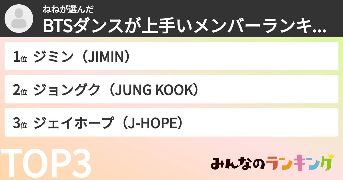 ねねさんの「BTSダンスが上手いメンバーランキング」