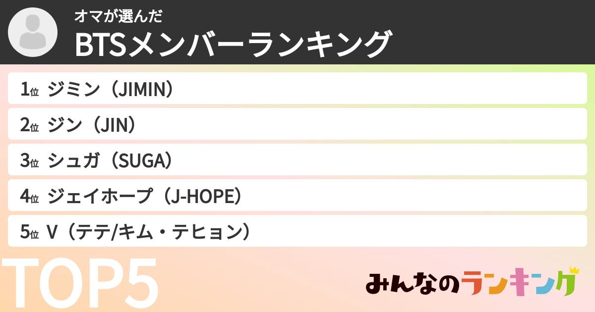 オマさんの「BTSメンバーランキング」