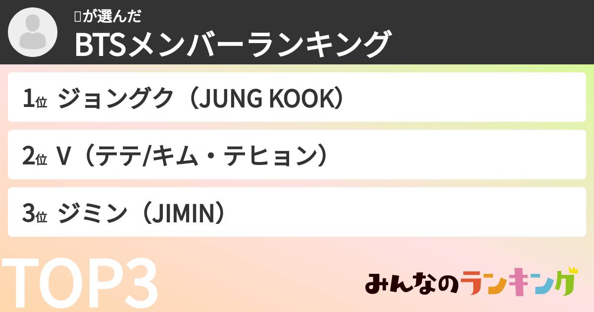 💗さんの「BTSメンバーランキング」