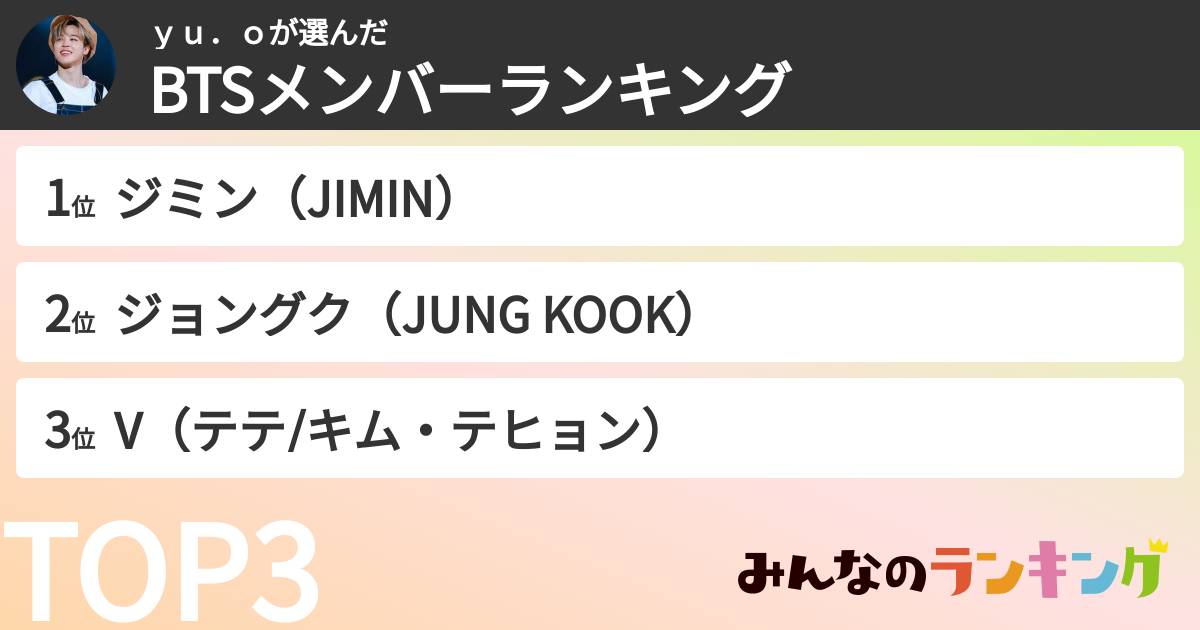 ｙｕ．ｏさんの「BTSメンバーランキング」